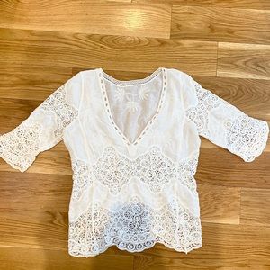 White crochet beach cover top